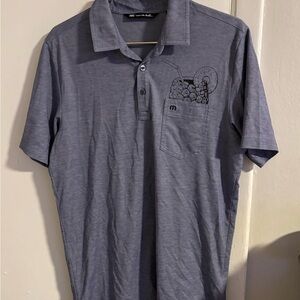 TravisMathew Blue Gray Polo Shirt Pocket Graphic Short Sleeve Size M